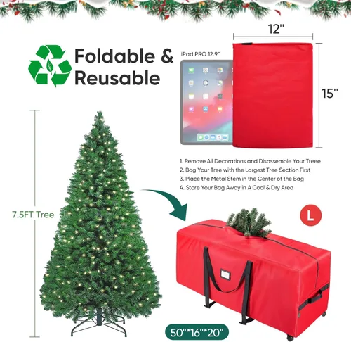 Miniatura 4 de BALEINE Bolsa de almacenamiento rodante para árbol de Navidad de 7.5 pies, 2 ruedas giratorias para fácil movimiento, tela Oxford 600D de servicio