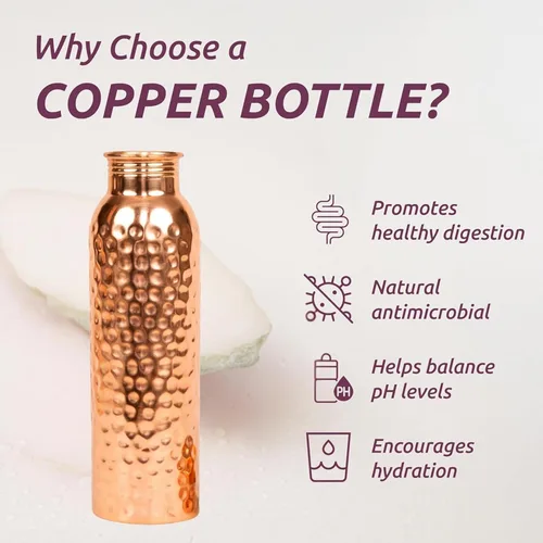 Miniatura 3 de Botella de agua de cobre puro de 34 onzas, recipiente ayurvédico auténtico para apoyo inmunológico y bienestar, ecológica, sin BPA, 100% cobre