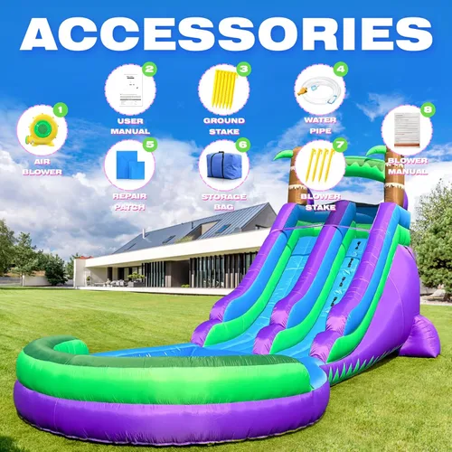 Miniatura 4 de Tobogán acuático inflable de grado para niños y adultos con gran piscina de salpicaduras, 22.5 x 9.84 x 10.6 pies, para fiesta en el patio trasero