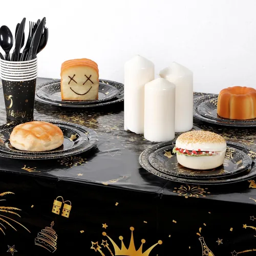 Miniatura 7 de Remagr Pack de 3 Manteles de Mesa para 60 Cumpleaños, Cubierta de Plástico Desechable 1965, Manteles Rectangulares Negros y Dorados