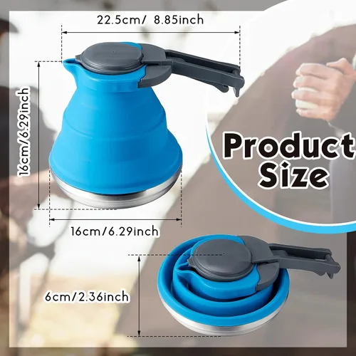 Miniatura 2 de Geiserailie Hervidor plegable portátil de 1,5 l para acampar, tetera plegable para senderismo, viajes y al aire libre