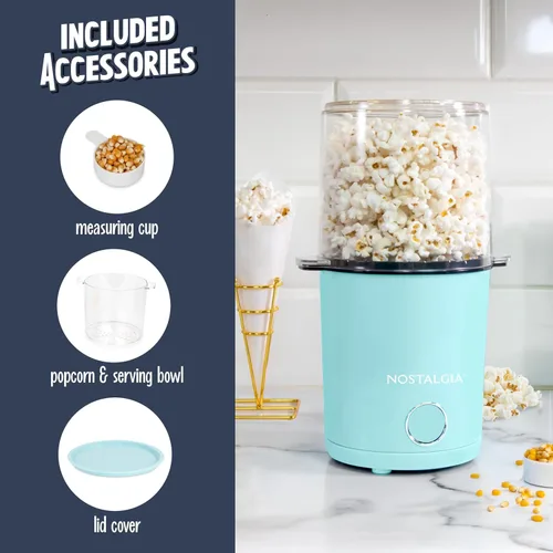 Miniatura 6 de Nostalgia - Máquina de palomitas de maíz con aire caliente de 8 tazas y tazón - Tazón y tapa 2 en 1, taza medidora de 2 oz - Palomitas de maíz sin