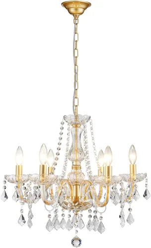 Miniatura 21 de ANJIADENGSHI Mini Candelabro de Cristal K9 Cristal Dorado para Sala de Estar, Dormitorio, Comedor, Isla de Cocina, Entrada, 5 Bombillas E12, Alto