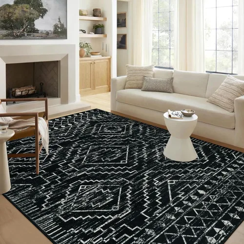 Miniatura 17 de Wonnitar Alfombra marroquí lavable de 5 x 7 pies, color negro, alfombra grande para sala de estar, antideslizante, bohemio, para dormitorio