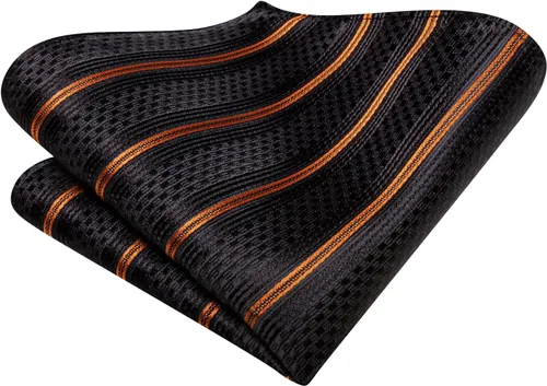 Miniatura 130 de Hi-Tie Corbatas de seda para hombre, diseño de cachemira a rayas, con bolsillo, gemelos cuadrados, conjunto formal de negocios