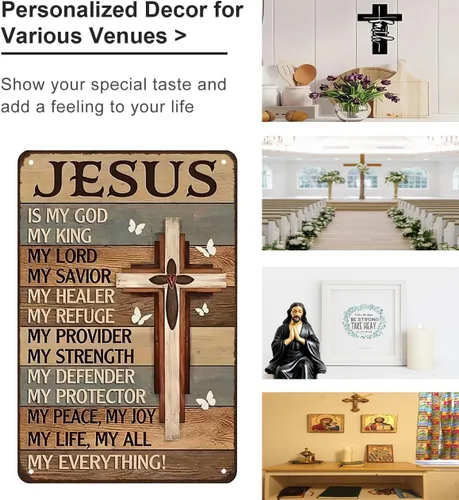 Miniatura 3 de Smilelife Regalos cristianos para mujeres y hombres Jesús es mi Dios, mi rey, todo lo que soy - Letrero vintage de hojalata religiosa de metal