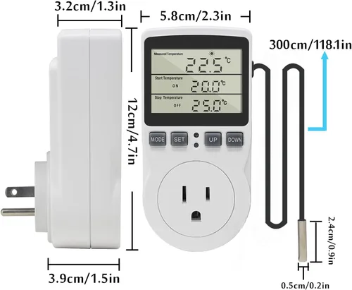 Miniatura 5 de KETOTEK Enchufe de termostato digital, controlador de temperatura de toma de salida 120V, control de calefacción y enfriamiento 110V 15A, pantalla