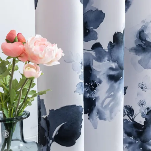 Miniatura 5 de Taisier Home Cortinas de oscurecimiento de habitación con ojales de 45 pulgadas, pintura de tinta tradicional china, hojas estilizadas y flores