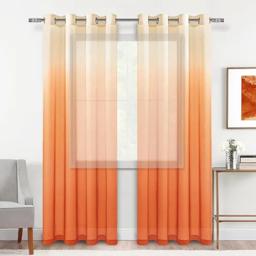 Miniatura 14 de DWCN Cortinas Transparentes Ombré - Cortinas de Lino Sintético con Gradiente Semi Voile con Ojales en la Parte Superior para Dormitorio y Sala