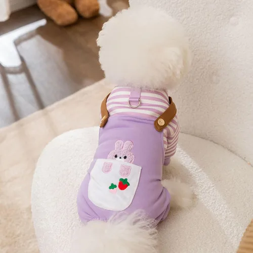 Miniatura 5 de Overol para perro con diseño de rayas para mascotas, overol para perros pequeños, pantalones de otoño e invierno para perros Púrpura