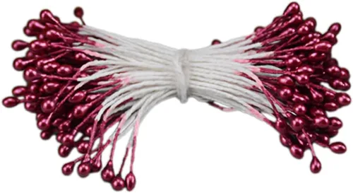 Miniatura 18 de QueenBox® 900 piezas de estambres de flores de doble cabeza de 0.118 pulgadas, Pistilo floral de perlas artificiales para bricolaje, ramo de flores