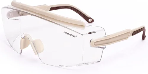 UKNOW Gafas de Seguridad Sobre Lentes, Gafas de Seguridad Antiempañamiento con Lente Envolvente Transparente, Gafas Protectoras ANSI Z87.1 Crema