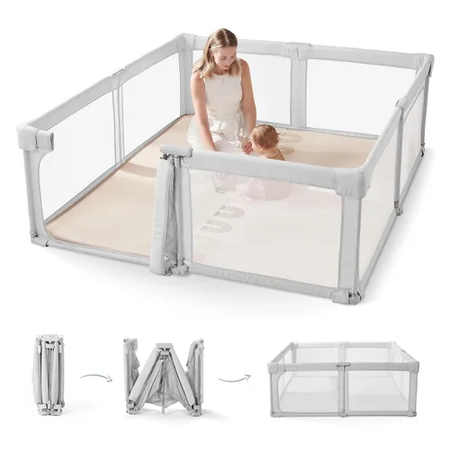 Miniatura 11 de Doradotey - Corralito plegable y premontado para bebés y niños pequeños, corralito grande de 55 x 79 pulgadas para interiores, juego de valla