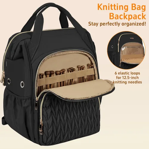 Miniatura 5 de Mochila para hacer punto, organizador grande de bolsa de ganchillo, organizador de almacenamiento de hilo resistente al agua, soporte de hilo