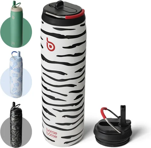 Miniatura 10 de BOTTLE BOTTLE Botella de agua de acero inoxidable con popote y tapa, taza aislada al vacío de 32 onzas, se mantiene fría y caliente, botellas