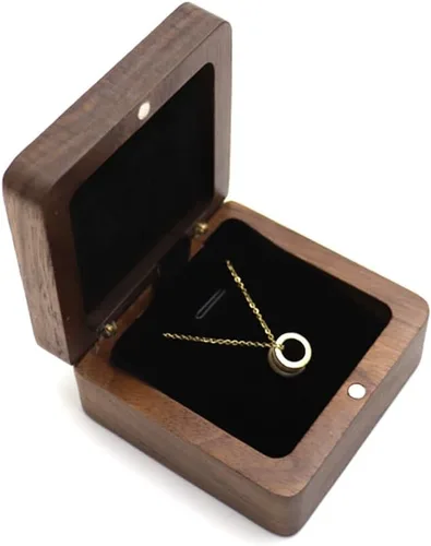 Miniatura 3 de Caja de regalo de collar de madera de nogal natural, caja de almacenamiento colgante, caja de exhibición de joyería para aniversario, proponer