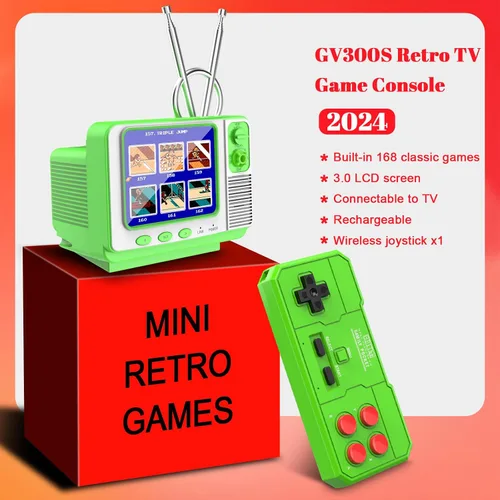 Miniatura 5 de EASEGMER Consola de juegos de mano retro con 168 juegos clásicos, estilo mini TV, pantalla de 3.0 pulgadas, salida AV, soporte para 2 jugadores