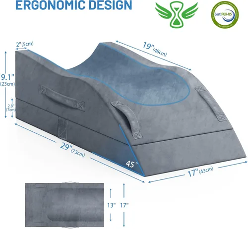 Miniatura 2 de TranquilRelax Almohadas de elevación de doble pierna, almohada de cuña para después de la cirugía, soporte de espuma viscoelástica ajustable, Gris