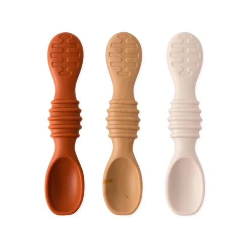 Miniatura 12 de Bumkins Juego de utensilios para bebé, cucharas de entrenamiento de silicona para sumergir, punta suave, autoalimentación, masticar, destete LED