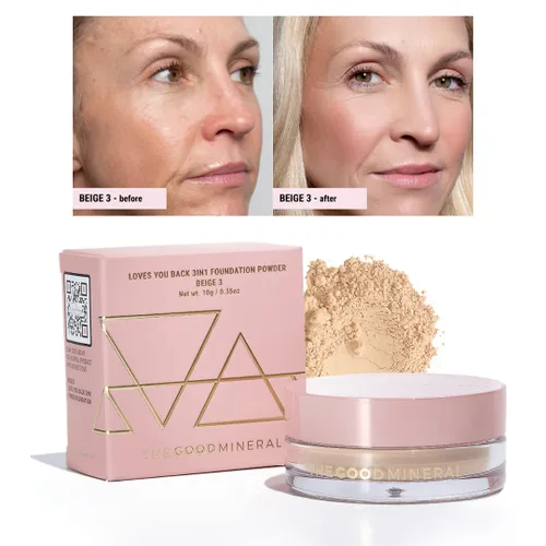 Miniatura 8 de The Good Mineral Loves-You-Back Base de maquillaje mineral en polvo 3 en 1 (BEIGE 3) Diseñada para pieles sensibles y propensas al acné Unifica