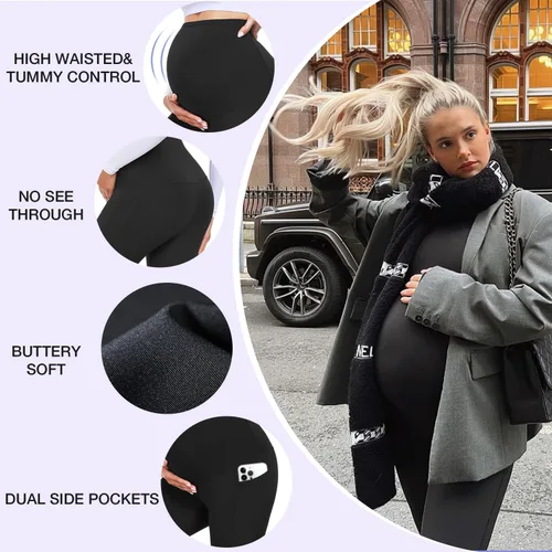 Miniatura 4 de GROTEEN Paquete de 3 leggings de maternidad para mujer, sobre el vientre, con bolsillos, súper suaves, para entrenamiento, embarazo, yoga