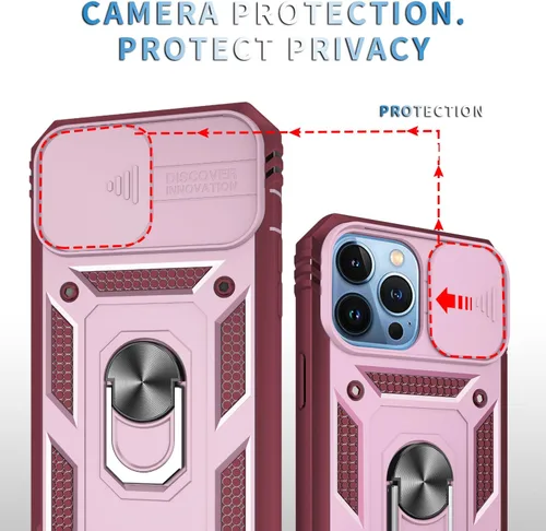 Miniatura 2 de Korecase Funda de protección para iPhone 12 Pro Max Kickstand con cubierta para lente de cámara, deslizante, grado militar, resistente, de doble Rosa