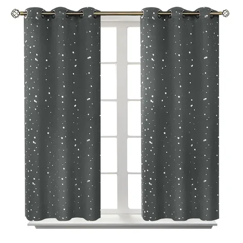 Miniatura 52 de BGment Cortinas opacas para dormitorio infantil, con aislamiento térmico, con ojales, estampado de estrellas plateadas, cortinas para oscurecer