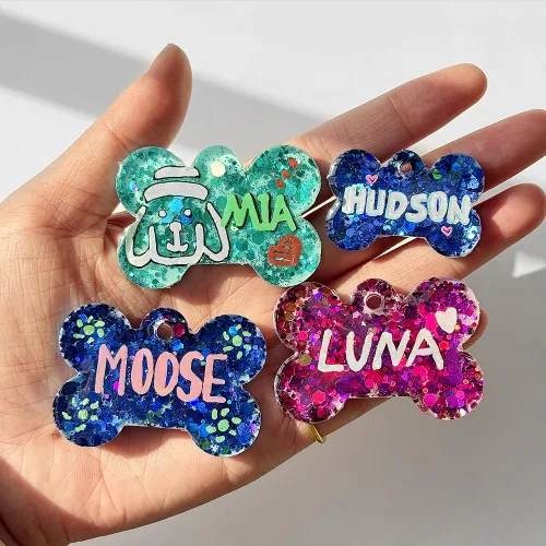 Miniatura 4 de ResinWorld Juego de moldes de silicona de hueso de perro de 2 y 1.5 pulgadas con 15 llaveros y 15 anillos de salto, molde de etiqueta para mascotas
