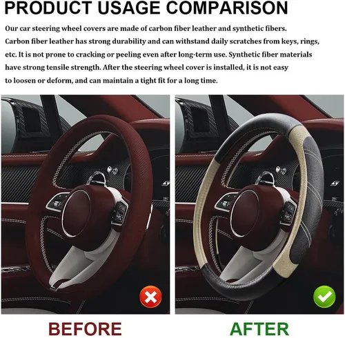 Miniatura 5 de Funda para volante de automóvil, protector de volante, funda de cuero duradera con forro antideslizante, accesorios de automóvil, volantes