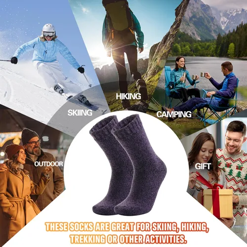Miniatura 6 de 3 pares de calcetines térmicos cálidos para mujeres y hombres, calcetines de esquí de invierno con aislamiento para botas gruesas para clima frío