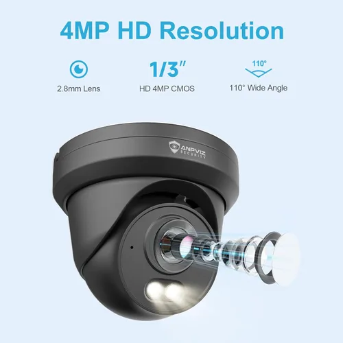 Miniatura 3 de Anpviz Cámara IP PoE de 4MP 8MP, cámara IP de seguridad de torreta para exteriores e interiores con cable (cámara de torreta de 4MP negra)