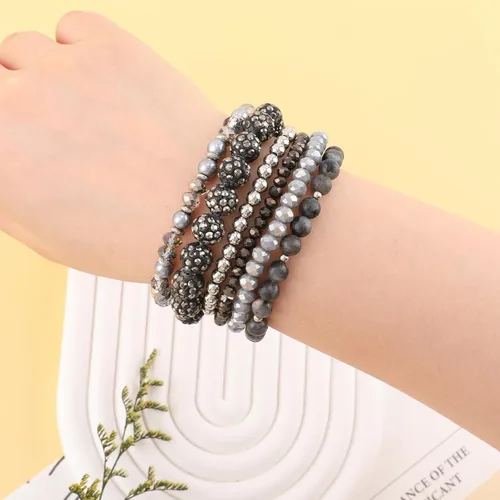 Miniatura 4 de Pulseras bohemias de cuentas negras para mujer, pulseras elásticas de cuentas de disco multicapa, hechas a mano, bohemias, apilables, cuentas