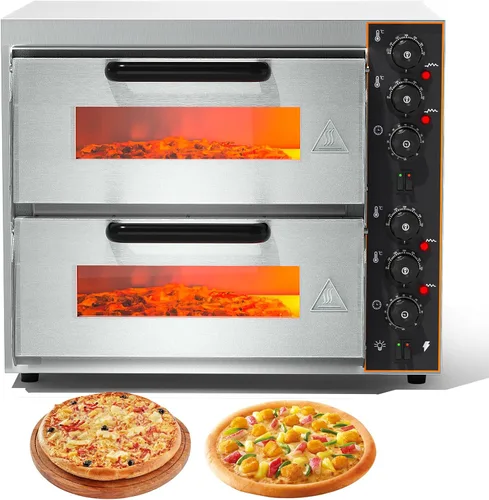 Miniatura 7 de Horno de pizza comercial Horno doble de 1700 W 16 pulgadas de acero inoxidable para pizza y aperitivos, horno multiusos para pizza
