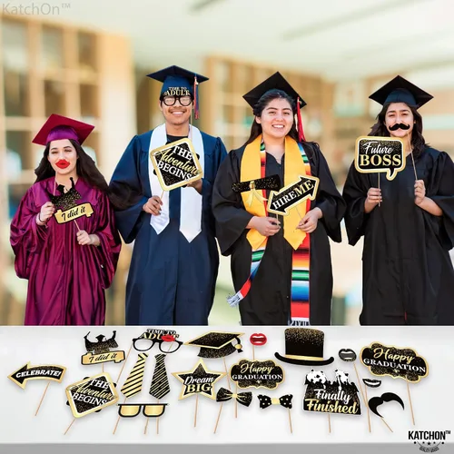 Miniatura 3 de KatchOn, Accesorios negros para fotos de graduación 2026 – Paquete de 33 Accesorios para fotos de graduación, decoraciones de graduación negras