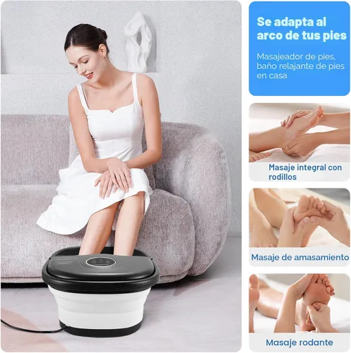 Miniatura 6 de KNQZE Bañera de spa plegable con calor y control remoto, masaje de burbujas, control de temperatura, luz roja, temporizador, 16 rodillos y piedra