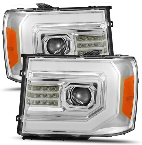 Miniatura 10 de AlphaRex PRO-Series Negro Compatible con 07-13 GMC Sierra 1500/07-14 Sierra 2500HD/3500HD Faros LED Tubo Dual Proyector con DRL Switchback/Señal Sin