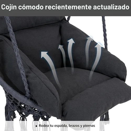 Miniatura 5 de ANOW Silla colgante con soporte incluido, hamaca resistente con soporte y cojín acolchado extraíble, máximo 400 libras, gris oscuro