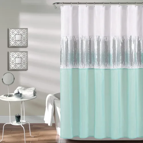 Miniatura 15 de Lush Decor Cortina de Ducha Night Sky, Individual, 72" An x 72" L, Negro - Cortina de Ducha con Lentejuelas - Cortina de Baño Brillante de Bloques