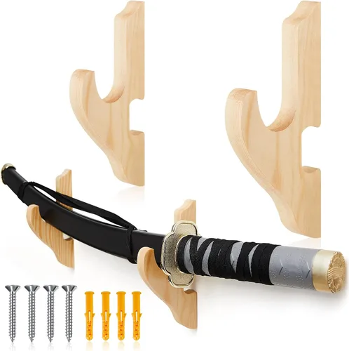 Miniatura 9 de Chunful - 2 piezas de soporte de pared para espada, soporte de katana, soporte de 1 nivel, soporte de katana de madera ajustable para exhibición