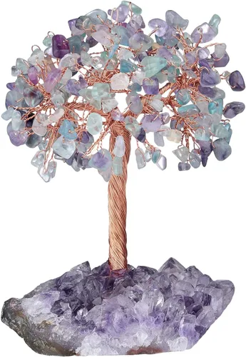 Miniatura 17 de mookaitedecor Árbol de cuarzo rosa natural, cuarzo de roca y cristal citrino con base de cristal de racimo de amatista, figuras de árbol de dinero