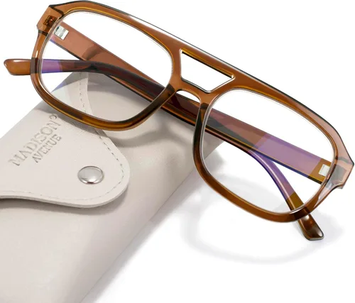 Miniatura 7 de Madison Avenue Lentes retro con bloqueo de luz azul de aviador para mujeres y hombres con funda, anteojos rectangulares de moda para computadora