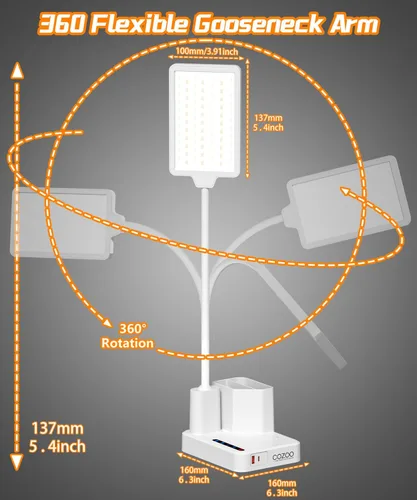 Miniatura 7 de Lámpara de Escritorio, Lámparas de Escritorio LED para Oficina en Casa con 2 Puertos de Carga USB/Toma de Corriente/Organizador, Lámpara