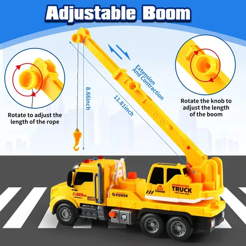 Miniatura 3 de Camión grúa de juguete para niños de 3 a 7 años, juguetes para niños vehículo de construcción impulsado por fricción con brazo extensible, grúa