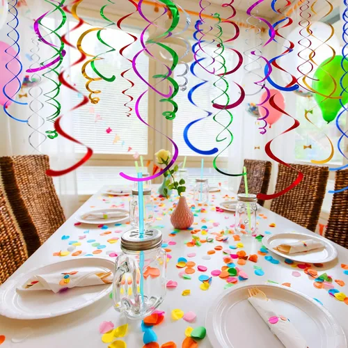 Miniatura 6 de Bememo 84 piezas de decoración de remolinos colgantes metálicos coloridos para cumpleaños, graduación, boda, baby shower, Acción de Gracias