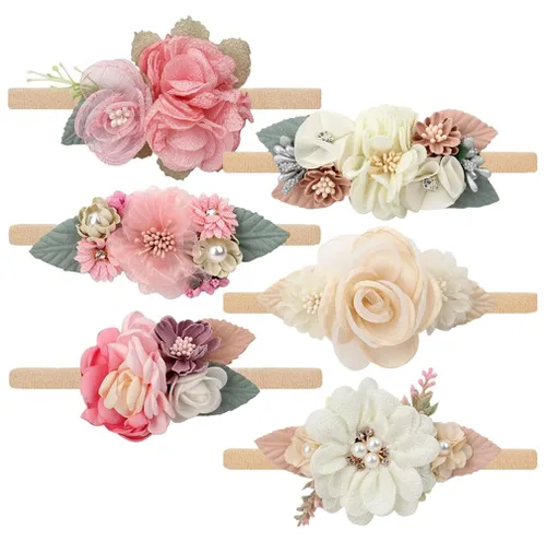 Baby Floral con Diademas de Nylon para Niñas Recién Nacidas Ducha Foto (6 Colores)