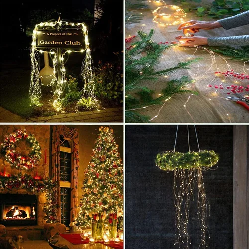 Miniatura 2 de YITING - 10 hebras de 200 luces LED solares parpadeantes de luciérnaga impermeables (sin regadera), 8 modos de luces de hadas estrelladas, luces