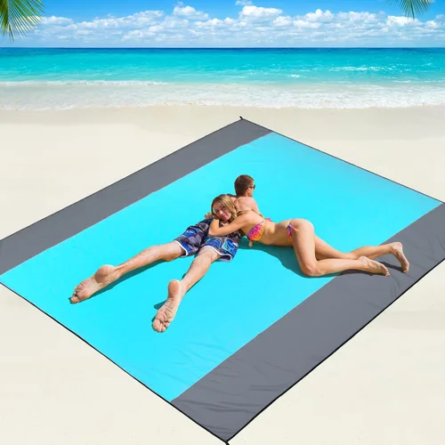 Miniatura 24 de WIWIGO Manta de playa impermeable a prueba de arena tapete de playa 79" X 83"/10'x9' para 2-8 adultos, de secado rápido, tapete de picnic al aire