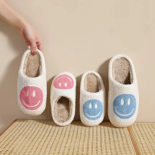 Miniatura 6 de Pantuflas de cara sonriente para niños y niñas, cómodas, cálidas, de felpa para invierno, interiores y exteriores, suaves, antideslizantes