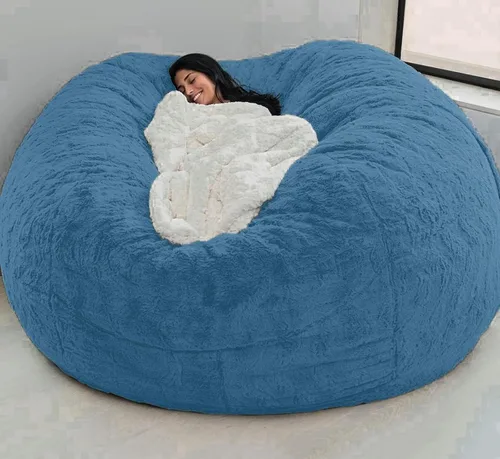 Miniatura 9 de HWOEK Puf de gran tamaño de piel gigante (sin relleno) para muebles de sala de estar de adultos, grande, redondo, suave, esponjoso, sofá perezoso