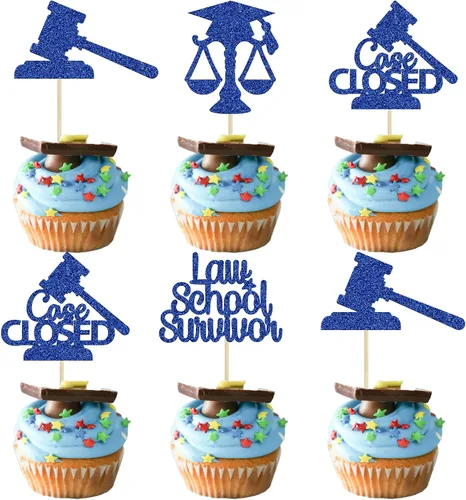 Miniatura 13 de Gyufise 24 piezas Adornos para pastel de graduación 2026 con purpurina negra, clase de 2026, adornos para magdalenas con gorra de graduación